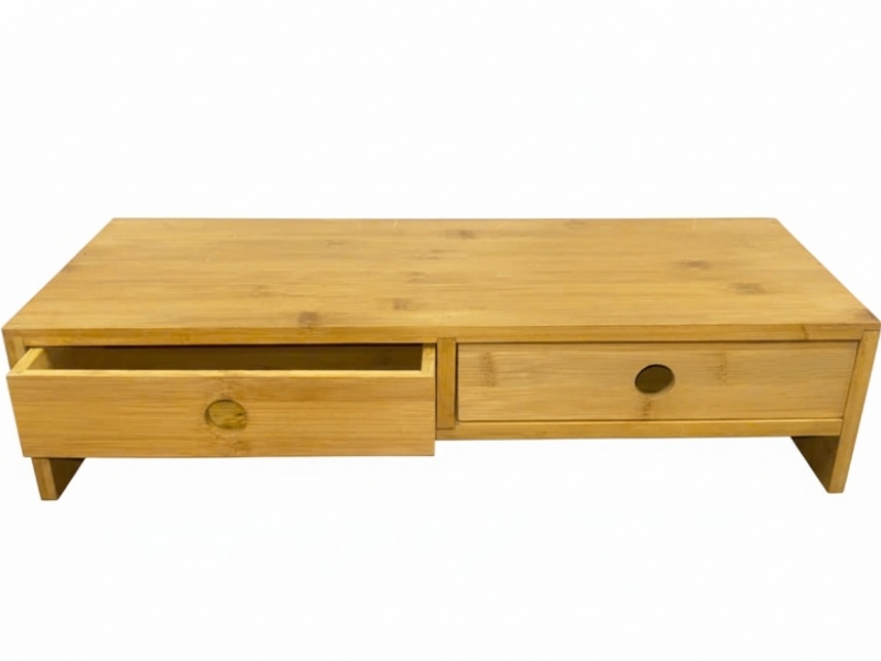 Refined Handcrafted Bamboo Monitor Stand with Drawers